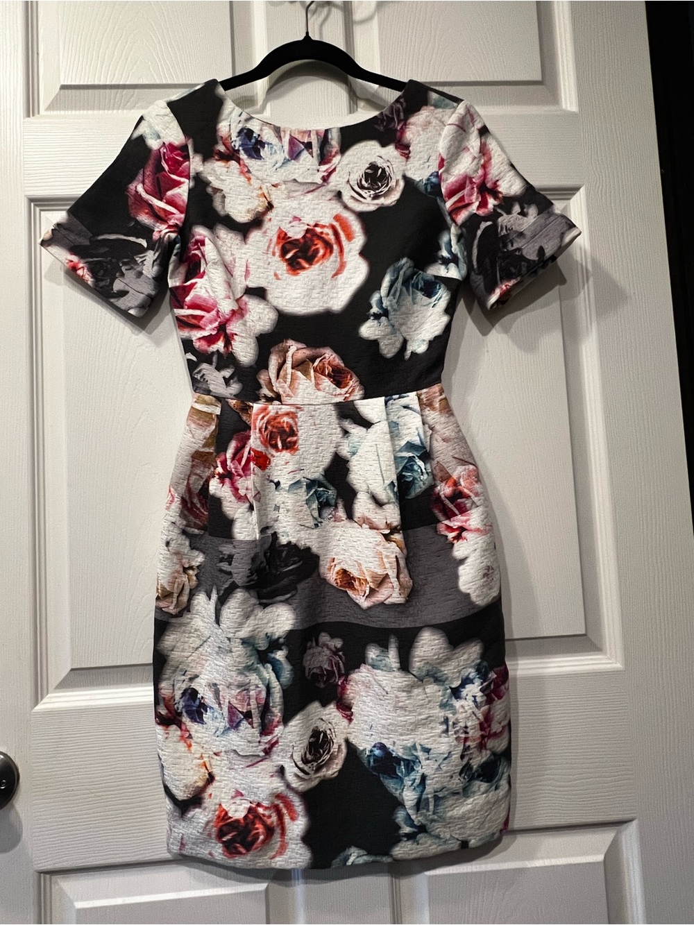 ASOS Black Floral Midi Sheath Dress with Multi-Color Roses